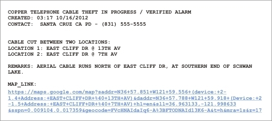 CopperWATCH Alarm Sample